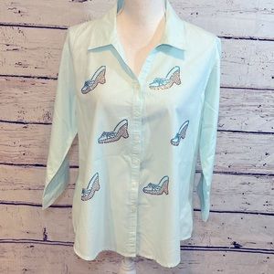 TIA DESIGNS Vintage 90's Striped 3/4 Sleeve Button Down Stripes Rhinestones-M